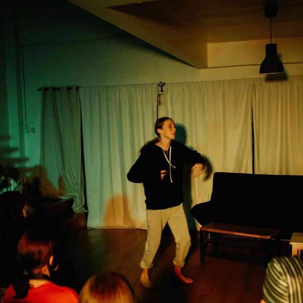 Amelia and Steph conquering Antigone Now! At this moving performance at our showcase.
 They worked very hard to get down…